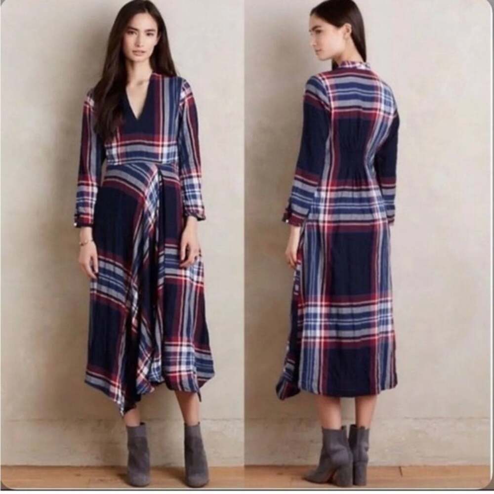 Isabella Sinclair Tartan Surplice Blue & Red Plaid Midi Dress Size XS